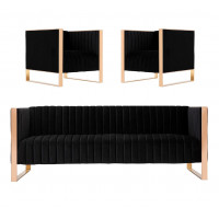 Manhattan Comfort 3A-SS559-BK Trillium 3-Piece Black and Rose Gold Sofa and Armchair Set
